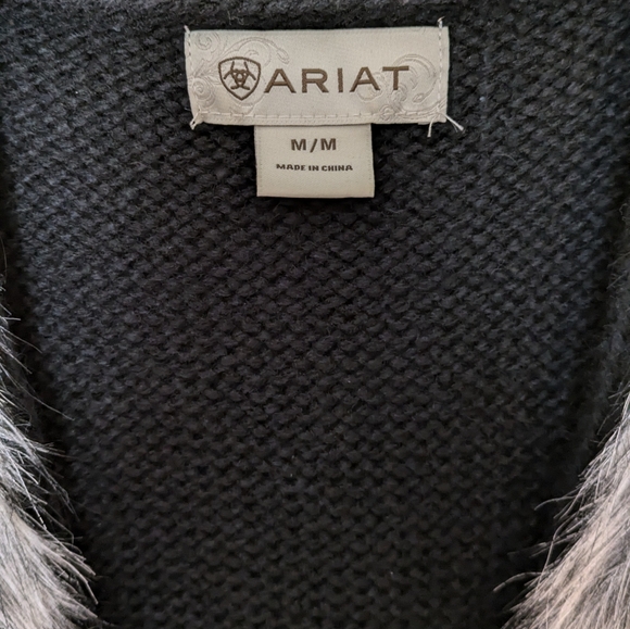 Ariat Emma Black Grey Fur Vest Cardigan Size M - Picture 2 of 7